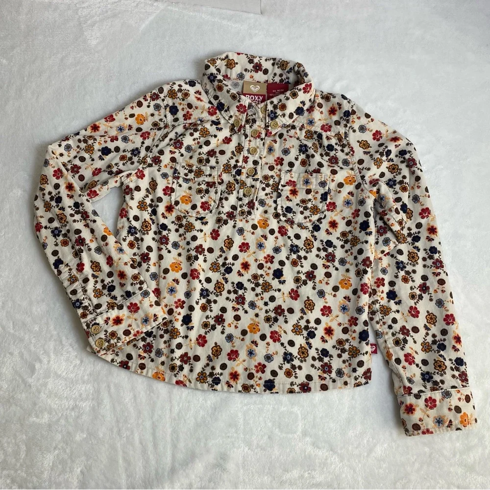 Roxy Girl Multicolor Floral Corduroy Top Size M